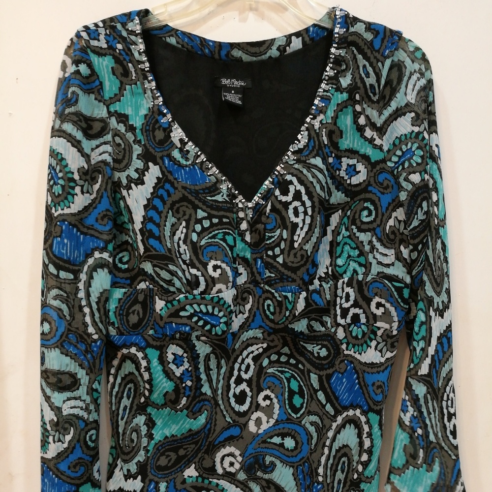 Bob Mackie Beaded V-neck Blouse GORGEOUS NWOT
